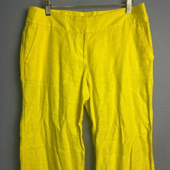 LOFT Marisa Yellow Linen Blend Wide Leg Pants Size 4 Casual Summer Coastal Beach - Picture 2 of 12